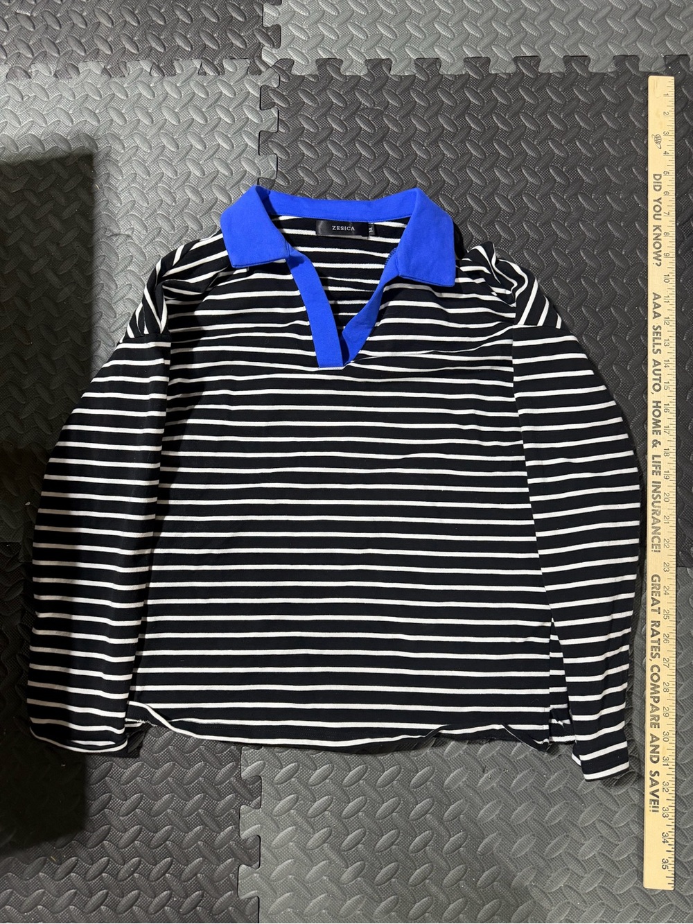 ZESICA Women's Striped Collared Long Sleeve Shirt Medium